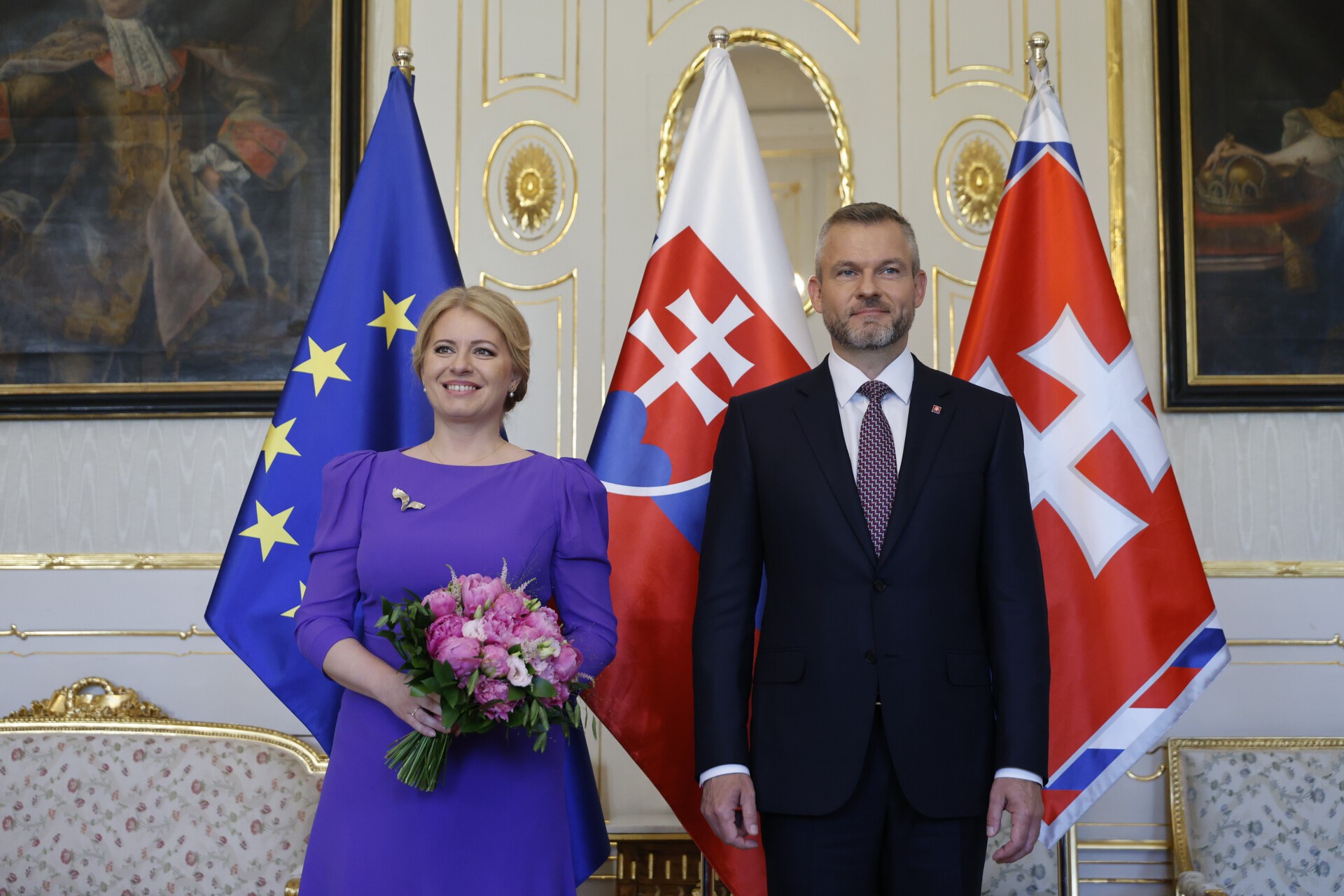 Bývalá prezidentka Zuzana Čaputová a prezident Peter Pellegrini.