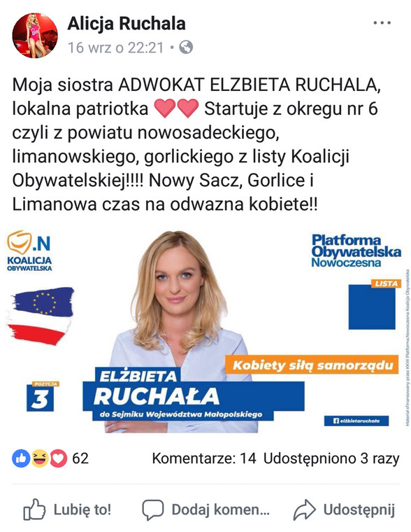 Alicja Ruchała na Facebooku