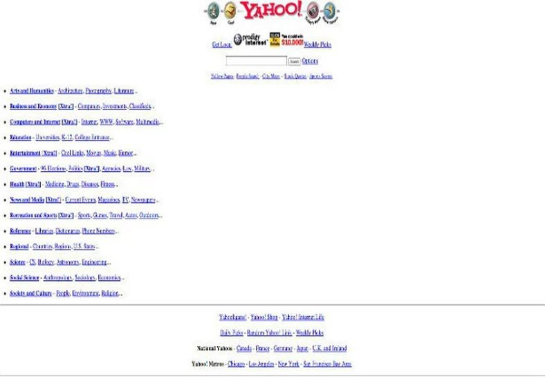 Znane strony dawniej i dziś - Yahoo w 1994 roku