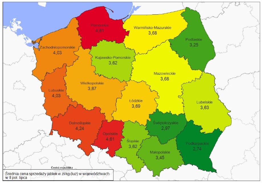 Średnie ceny jabłek w II połowie lipca 2018 roku