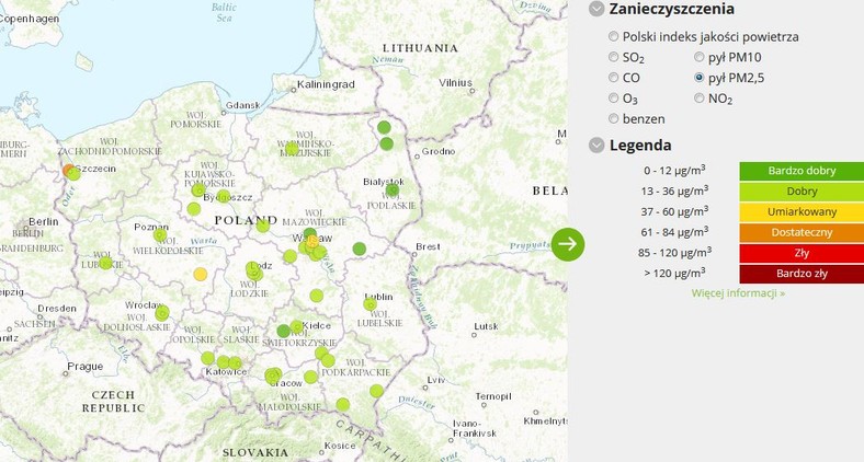 Stężenie pyłu PM2.5 - 2017-04-04 od godziny 8.00 do 9.00