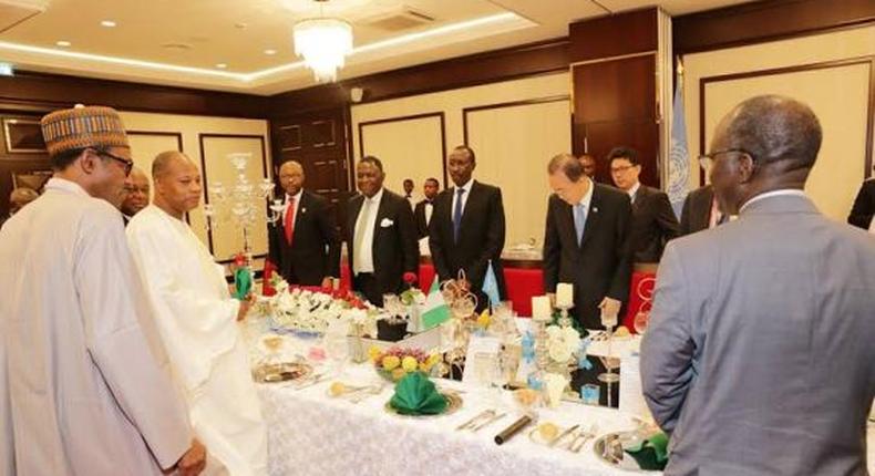 President Muhammadu Buhari hosts UN Secretary-General, Ban Ki-Moon to state dinner on August 24, 2015