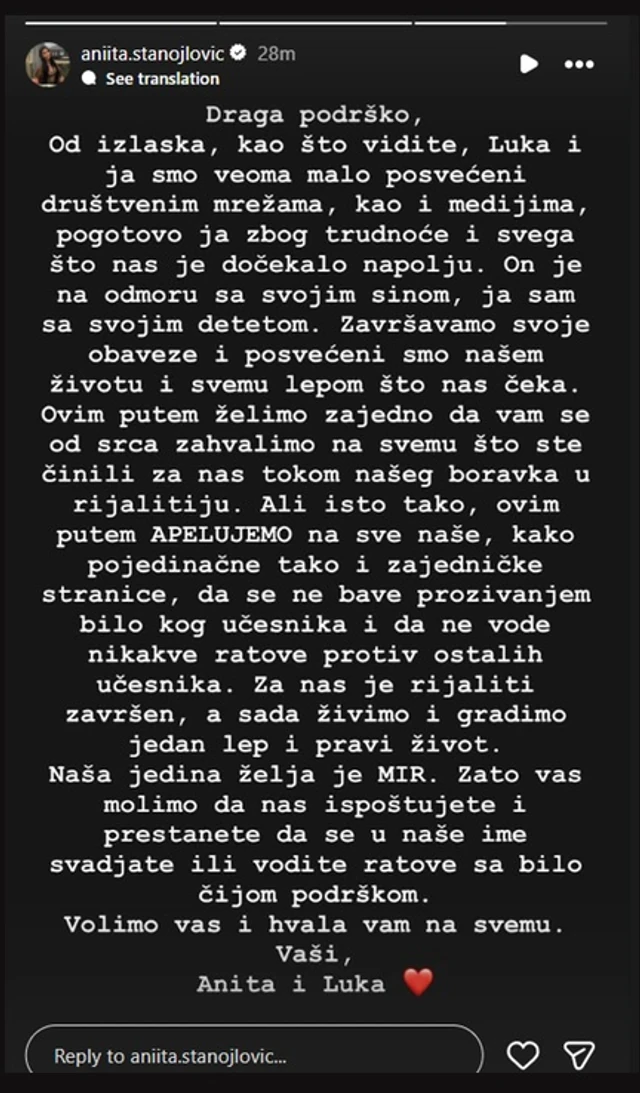 "Luka i ja smo veoma malo posvećeni" Hitno oglašavanje Anite Stanojović, otkrila šta se dešava: "Potreban mi je mir"