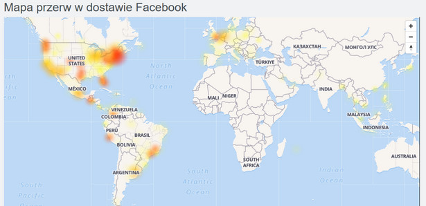 Awaria Facebooka, źródło: downdetector.pl