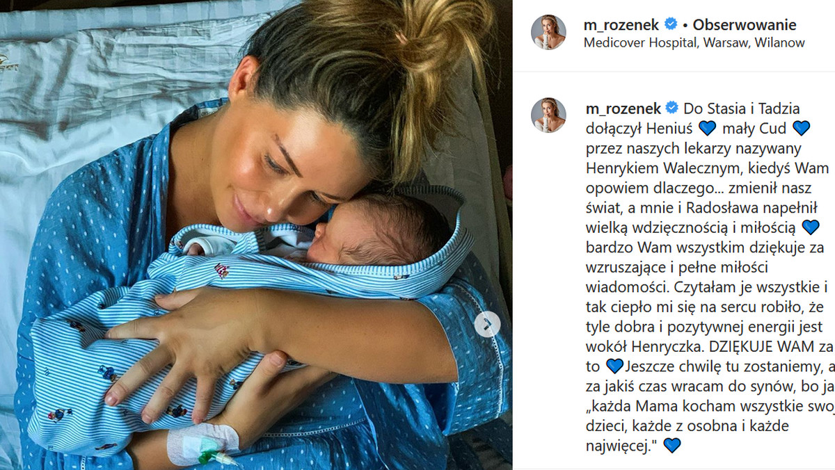 Małgorzata Rozenek-Majdan na Instagramie podzieliła się pięknymi zdjęciami z nowo narodzonym synkiem. "Do Stasia i Tadzia dołączył Heniuś, mały Cud. Przez naszych lekarzy nazywany Henrykiem Walecznym" - napisała szczęśliwa mama. 