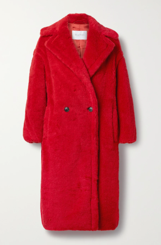 Manteau teddy rouge en alpaga, laine et soie de Max Mara pour environ CHF 2000.–, via Net-A-Porter.