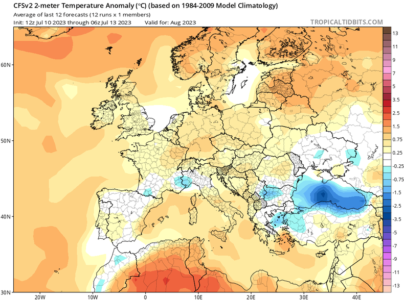 Prognoza anomalii temperatury na sierpień