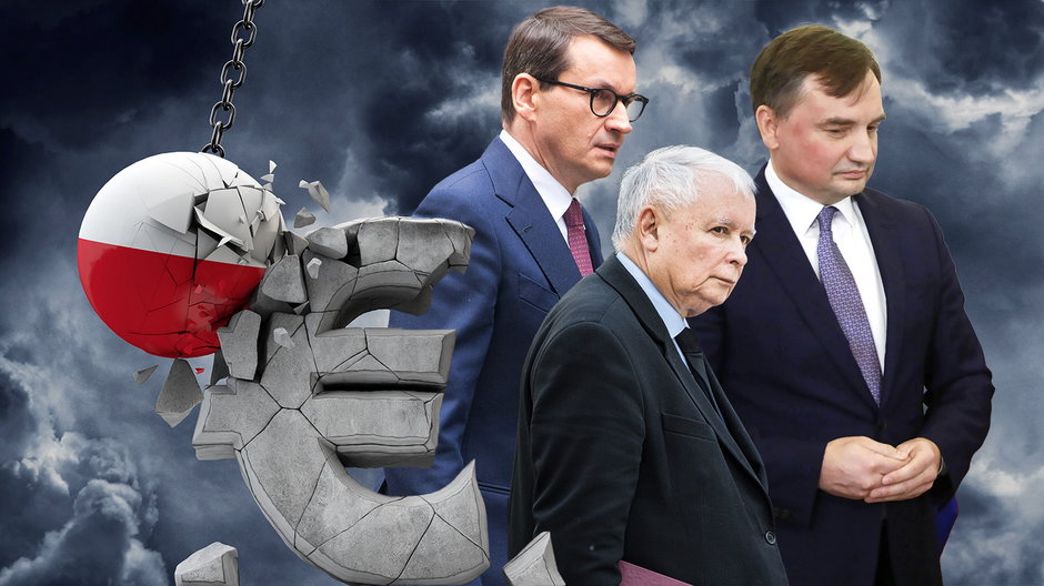 Mateusz Morawiecki, Zbigniew Ziobro i Jarosław Kaczyński. Czy Polska straci pieniądze z UE?
