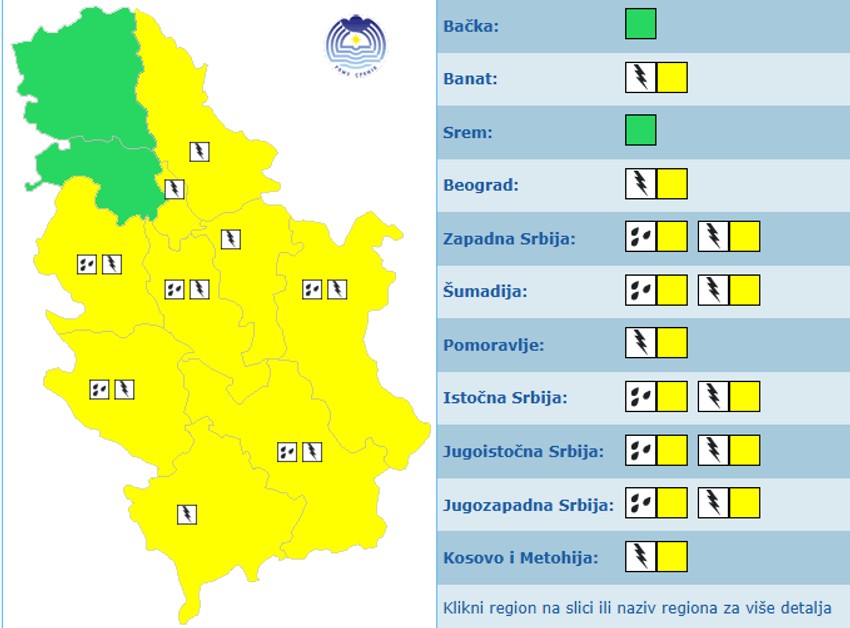 Meteoalarm za petak 22. maj