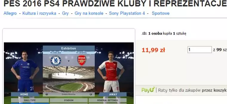 Na Allegro ktoś sprzedaje… darmowe stroje do Pro Evolution Soccer 2016