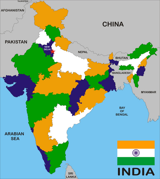 Mapa Indii. Fot. Shutterstock