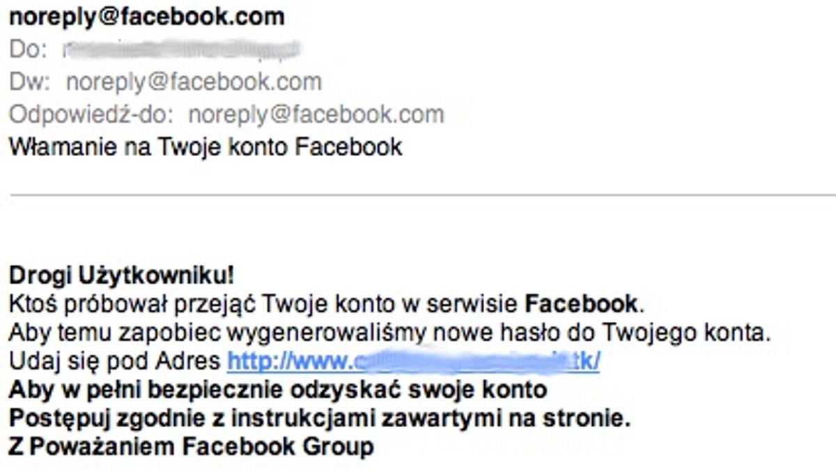 Użytkownicy portalu społecznościowego Facebook stali się celem nowej fali ataku spamowego. Jak informuje Kaspersky Lab Polska, wiadomości e-mail wysyłane w ramach ataku zawierają odsyłacz do strony, na której znajduje się szkodliwy program.