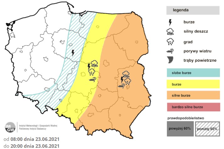 Prognozowane burze - IMGW