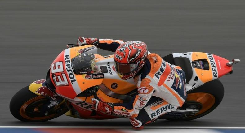Spain's biker Marc Marquez, in action on April 8, 2017, won his fifth Moto Grand Prix of the Americas
