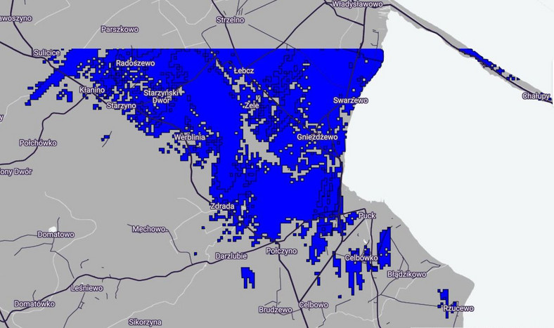 Mapa zasięgu 5G w Play - Gnieżdżewo i okolice
