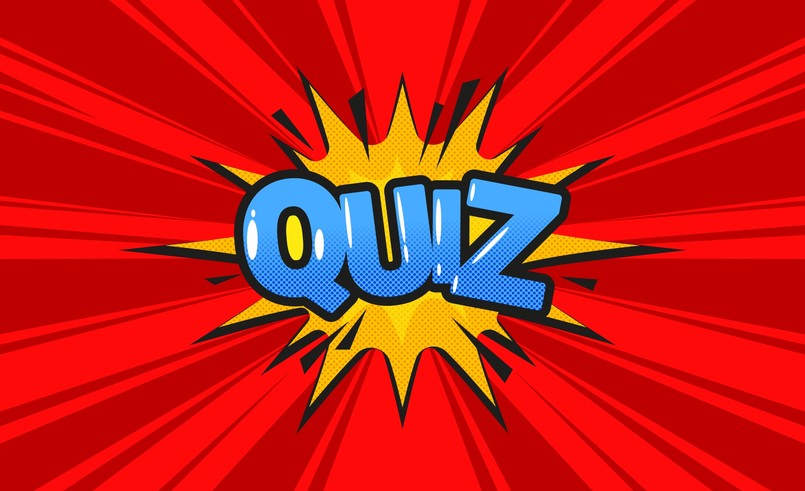 Quiz z wiedzy ogólnej Quiz,Banner,In,Comics,Pop,Art,Style,On,Red,Background.