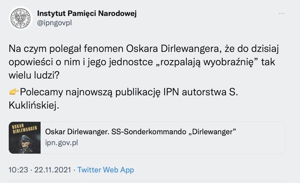 Wpis IPN o książce Sorayi Kulińskiej o niemieckim zbrodniarzu Oskarze Dirlewangerze