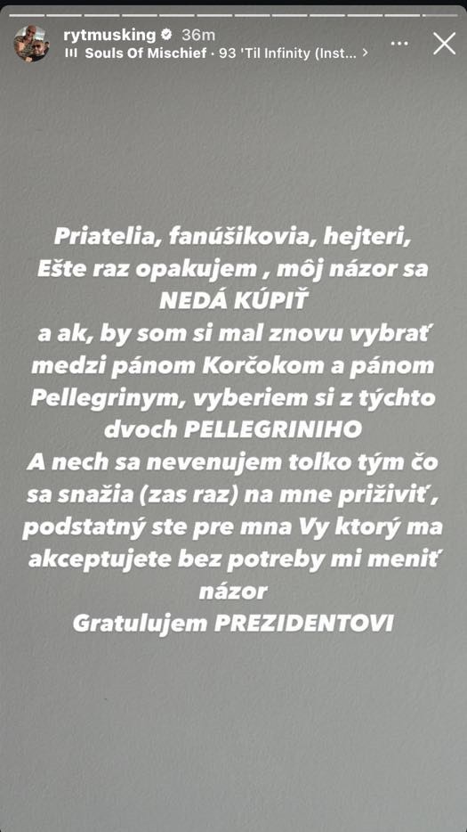 Rytmus sa vyjadril z brania úplatkov za podporu Petra Pellegriniho v prezidentských voľbách.