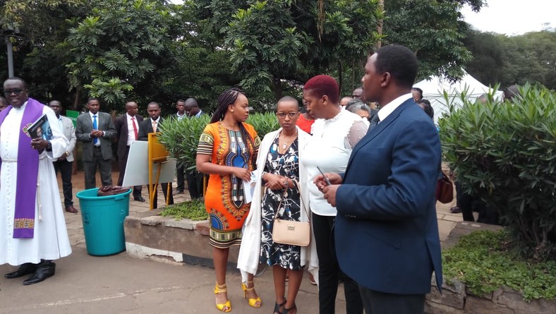 Wambui Kamiru Collymore awaiting to enter All Saints Cathedral, Nairobi for Bob Collymore's memorial service. DP Ruto, Tony Blair grace service 