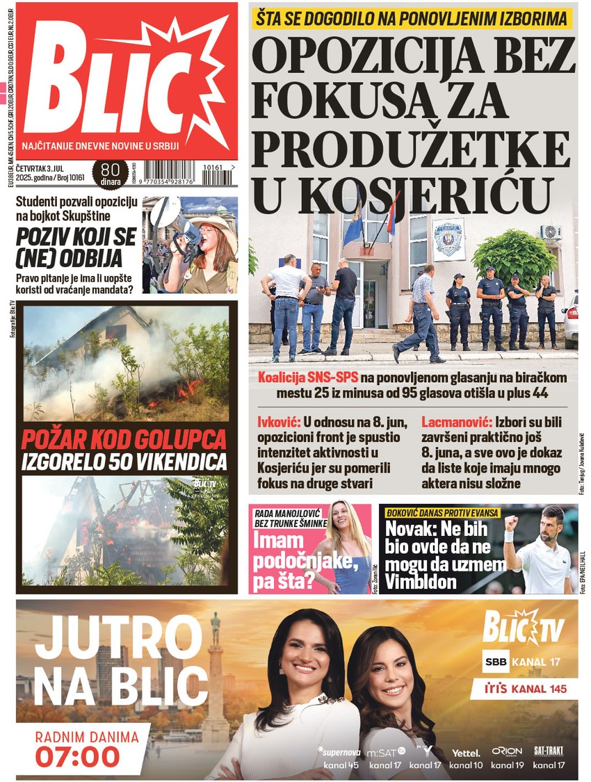 Naslovna strana za 3.7. - Blic