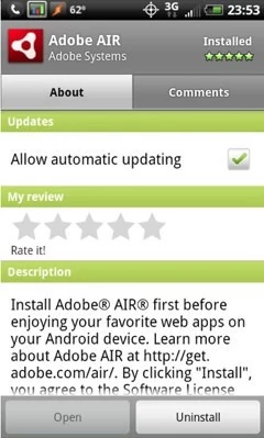 Platforma AIR pojawiła sie juz w zasobach Android Market. Można także znaleźć pierwsze aplikacje korzystające z nowego środowiska