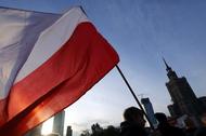 Polska flaga Polski w Warszawie PKiN