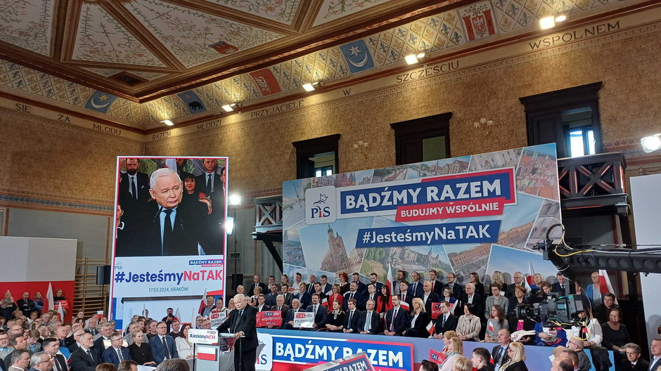 Jarosław Kaczyński podczas konwencji PiS w Krakowie