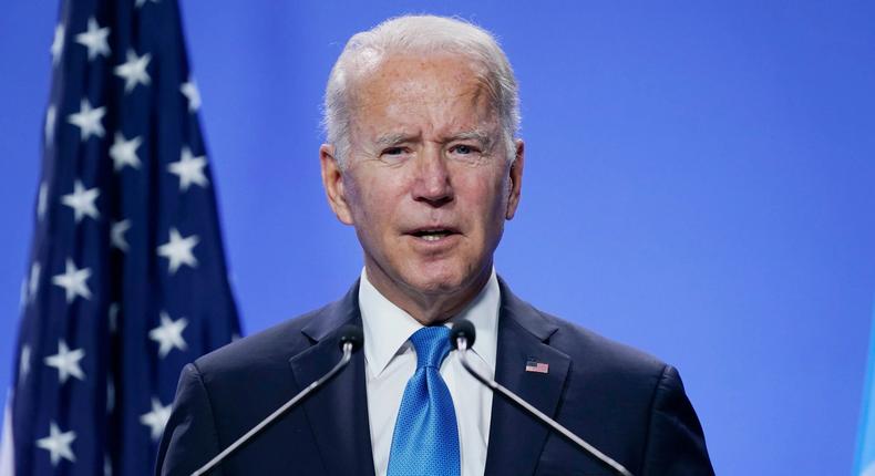 President Joe Biden speaks during a news conference at the COP26 United Nations climate change conference in Glasgow, Scotland, on November 2, 2021.Evan Vucci/AP Photo