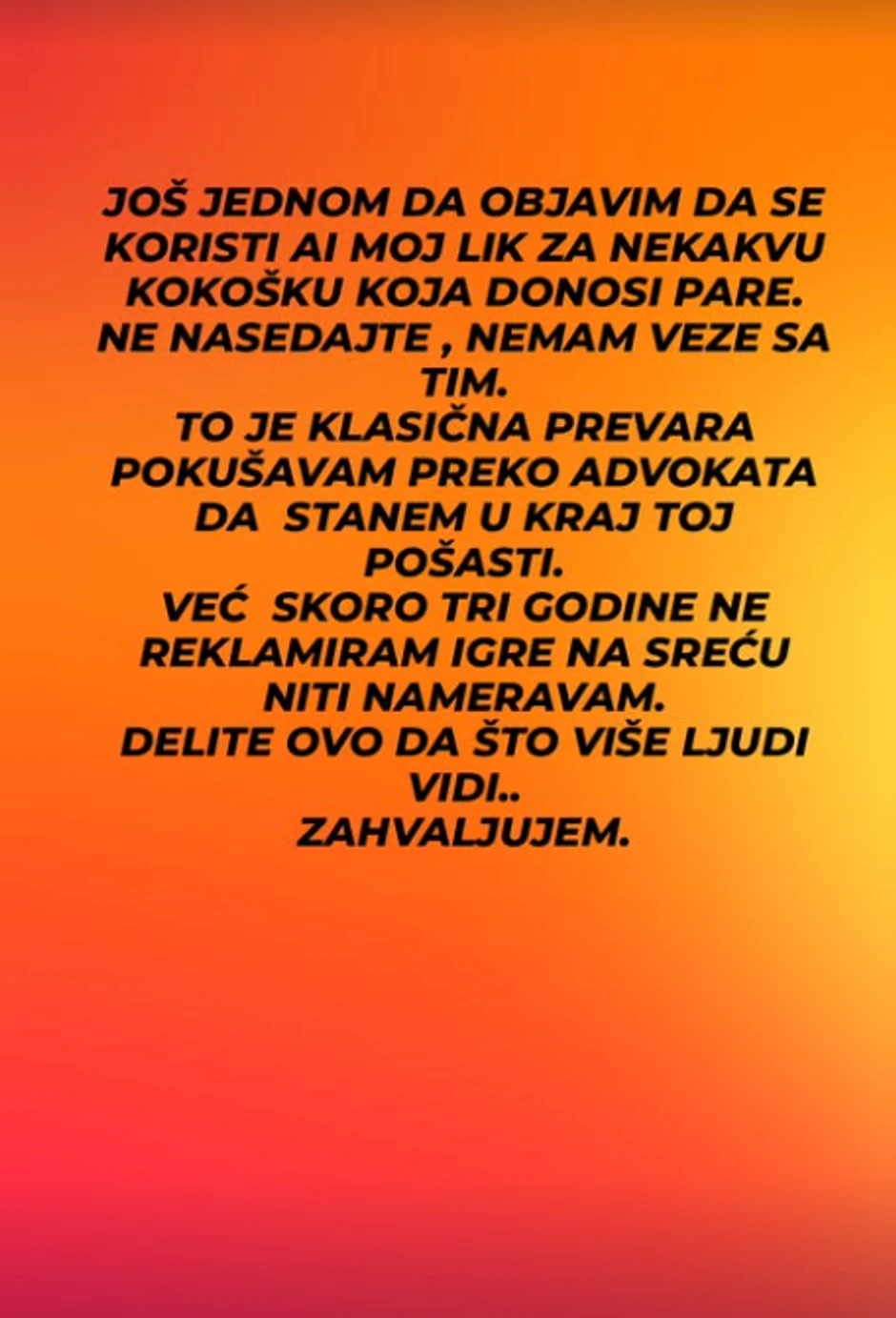 Andrija Milošević, objava