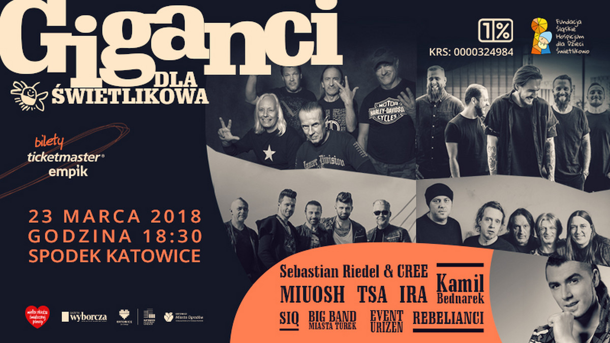 W katowickim Spodku 23. marca 2018 odbędzie się wielki koncert charytatywny „Giganci dla Świetlikowa”. Znani i lubiani artyści reprezentujący różne gatunki muzyczne grają na rzecz nieuleczalnie chorych dzieci z Fundacji Śląskie Hospicjum dla Dzieci Świetlikowo, a punktem kulminacyjnym wydarzenia, będzie nadanie Naszej Fundacji oficjalnego Patronatu Wielkiej Orkiestry Świątecznej Pomocy.