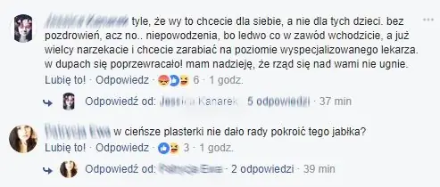 Komentarze pod postem o szpitalnym posiłku