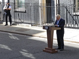 Pierwsze wystąpienie Borisa Johnsona jako premiera Wielkiej Brytanii. Downing Street, 24 lipca 2019 r.