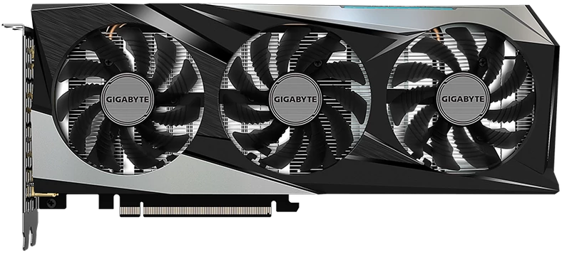Gigabyte GeForce RTX 3050 GAMING OC – układ chłodzenia WINDFORCE 3X złożony jest z trzech 80-milimetrowych wentylatorów, z których środkowy obraca się w przeciwnym kierunku. To według producenta ogranicza turbulencje i zwiększa ciśnienie tłoczonego powietrza przy jednoczesnym ograniczeniu generowanego hałasu.