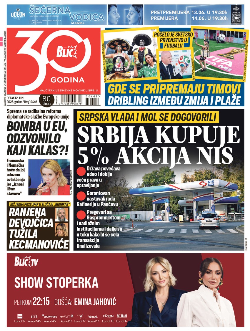 Blic naslovna strana za 12.6.