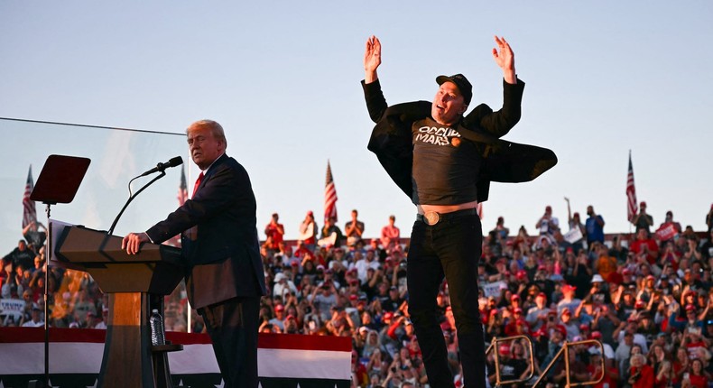 Elon Musk jumps for joy at Trump's recent rally in Butler, Pennsylvania.Jim Watson/AFP via Getty Images