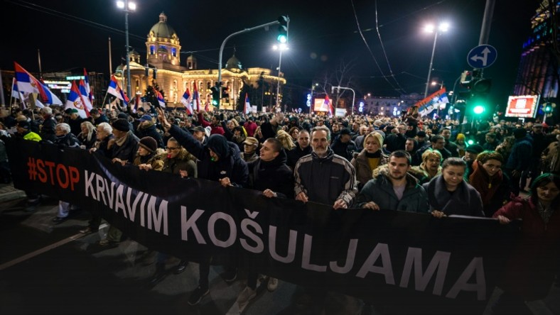 Protesters at one rally held a banner reading 'Stop to bloody shirts', a reference to an attack last November on an opposition politician that set off this round of protests