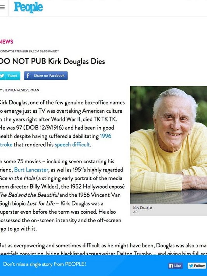 Kirk Douglas nie żyje