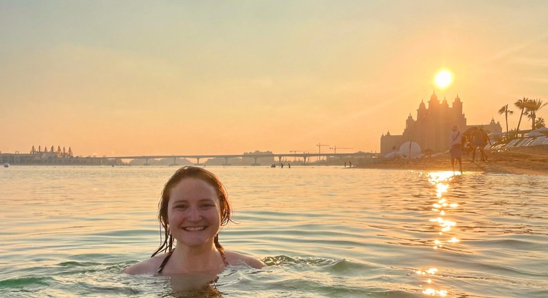 Sunset on the Palm Jumeirah, where the Aquaventure water park is located.Catherine Boudreau/Business Insider