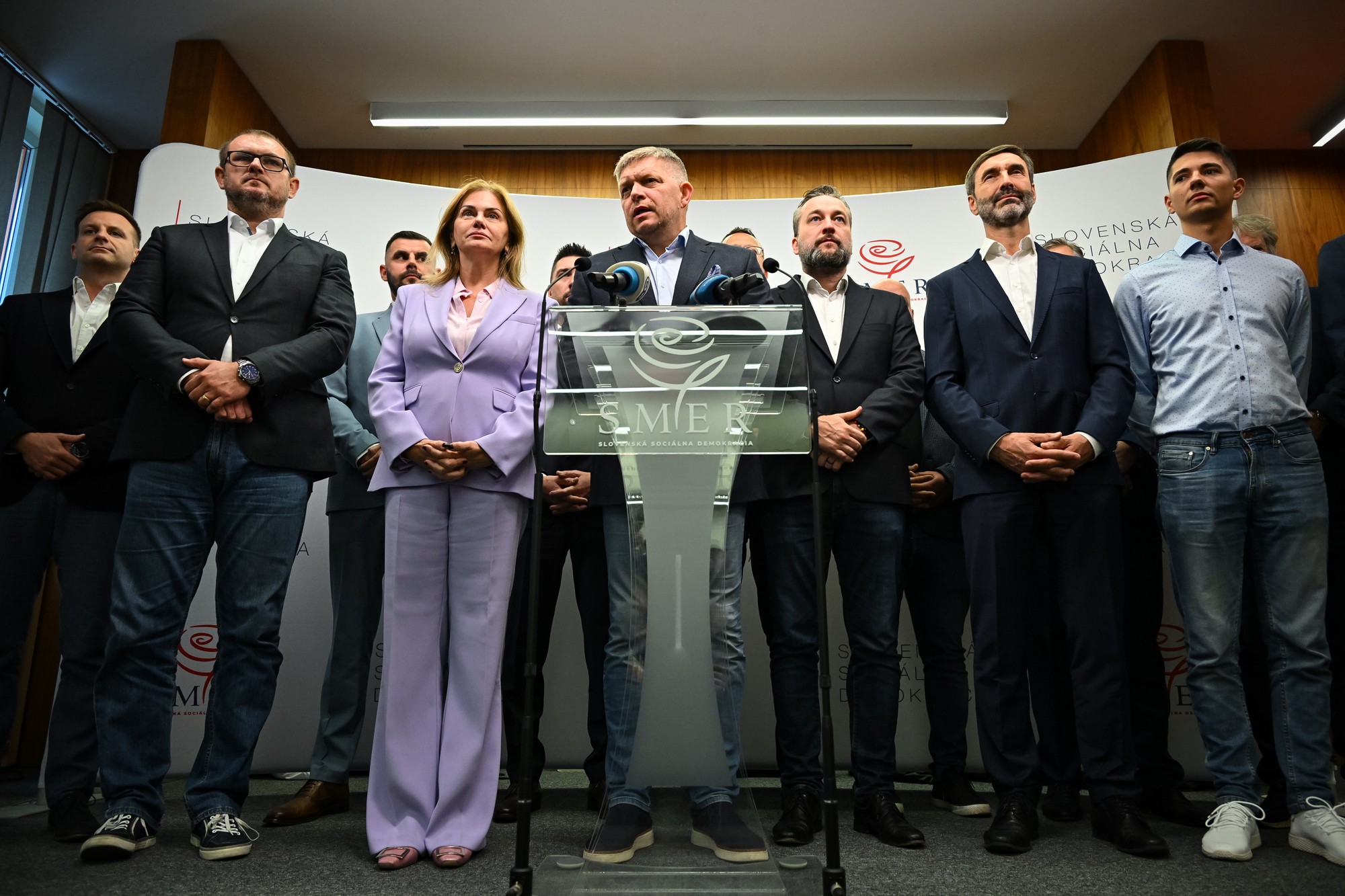 Predseda strany SMER-SD Robert Fico počas tlačovej konferencie v Bratislave.