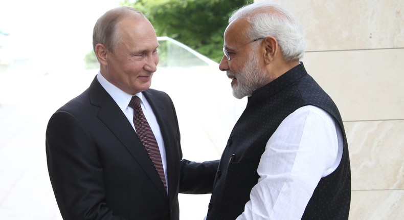 Indian Prime Minister Narendra Modi meeting Russian President Vladimir Putin in May, 2018.