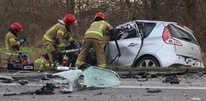 Makabryczny wypadek pod Łodzią. Czołowe zderzenie renault z ciężarówką na obwodnicy Ozorkowa. Przynajmniej jedna osoba nie żyje. FILM