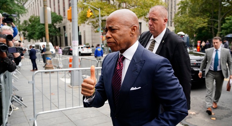 New York City Mayor Eric Adams arrives for his arraignment outside Manhattan Federal Court on Friday, Sept. 27, 2024 in Manhattan, New York.Barry Williams for New York Daily News via Getty Images