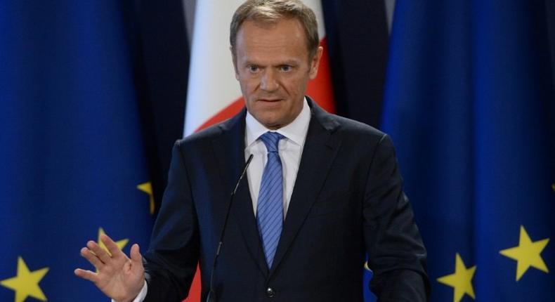 Donald Tusk, President of the European Council, speaks during a press conference in St Julian's, Malta on March 31, 2017 as the EU laid out its Brexit negotiating plans