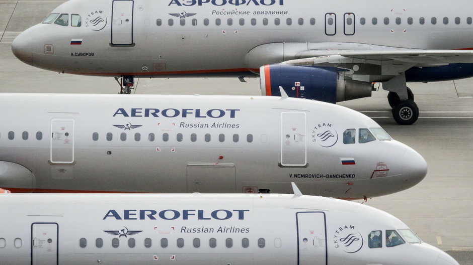 Samoloty Airbus A320 rosyjskich linii lotniczych Aerofłot na lotnisku Moskwa-Szeremietiewo