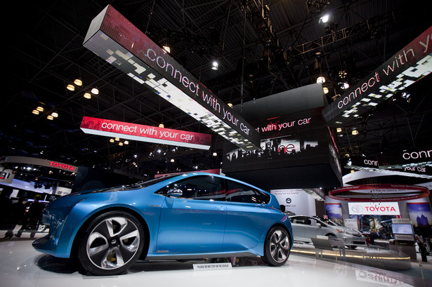 Samochód koncepcyjny Toyota Prius C w wersji hybrydowej na wystawie w New York International Auto Show (NYIAS) w Nowym Jorku, USA.