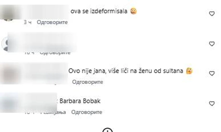 Komentari ispod Janinih objava 