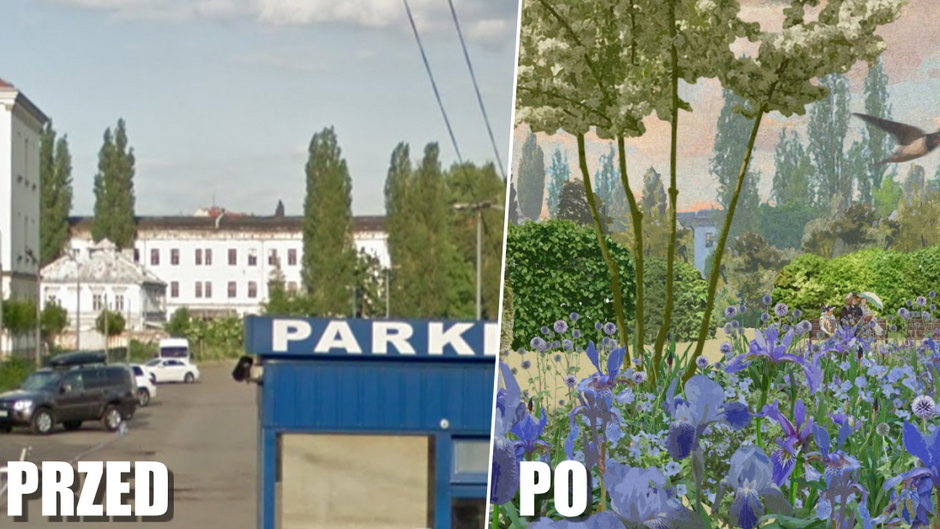 Park linearny przy Karmelickiej w Krakowie. W miejscu dzikiego parkingu popłynie strumyk!