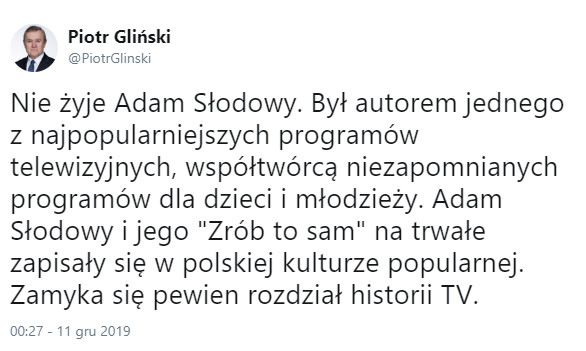 Piotr Gliński na Twitterze