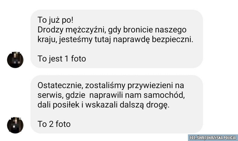 Policjanci pomogli naprawić samochód rodziny uciekającej z Ukrainy