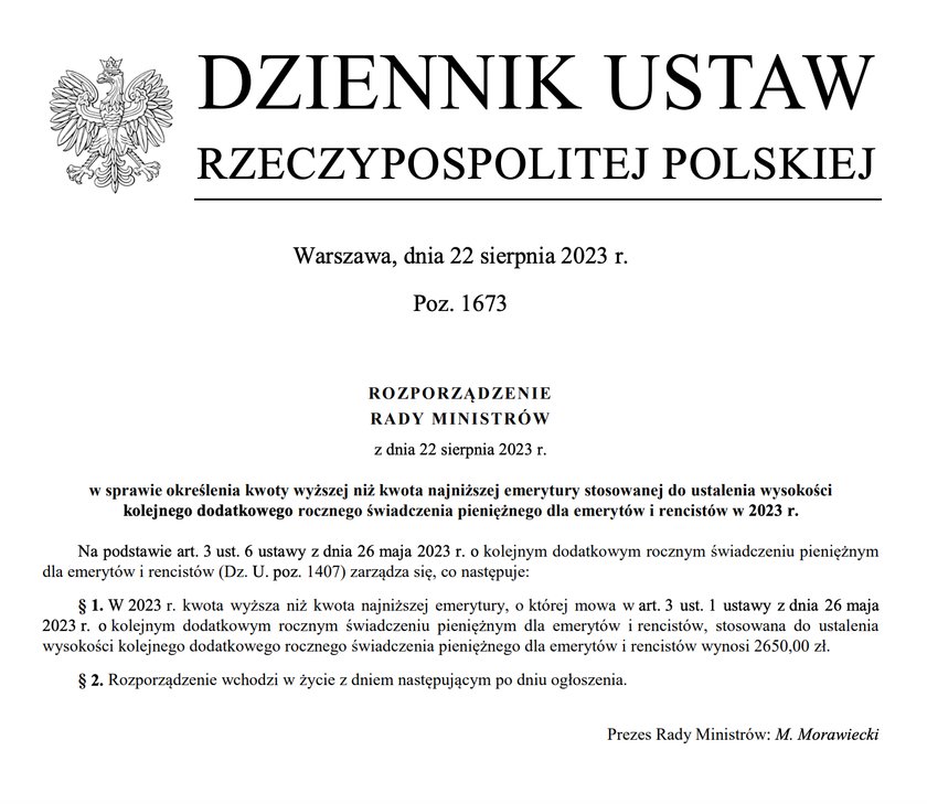 Czternastki dla seniorów. Rozporządzenie już obowiązuje